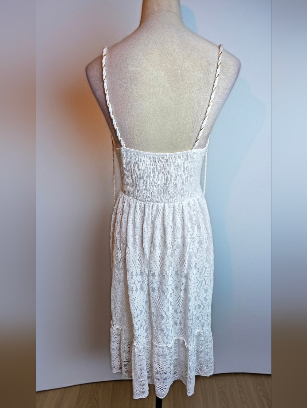 647. Lamiar Italy Boho White Lace Midi Dress - Embellished - TU - Picture 3 of 5
